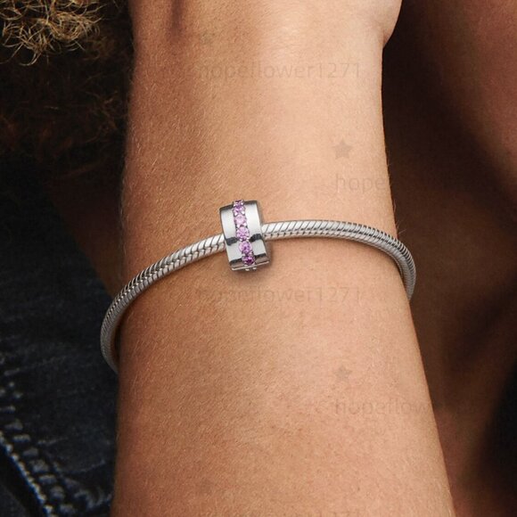 Pandora Pink Sparkling Row Clip Charm - Picture 5 of 7